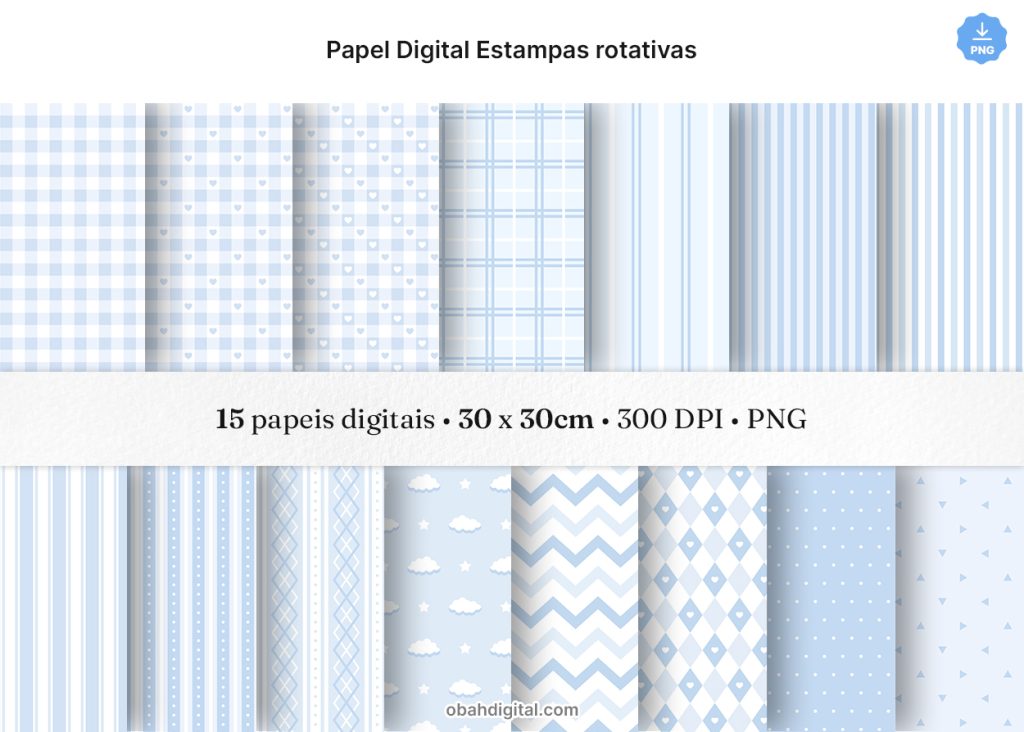 Papel Digital Estampa Rotativa Fofo Azul Bebê