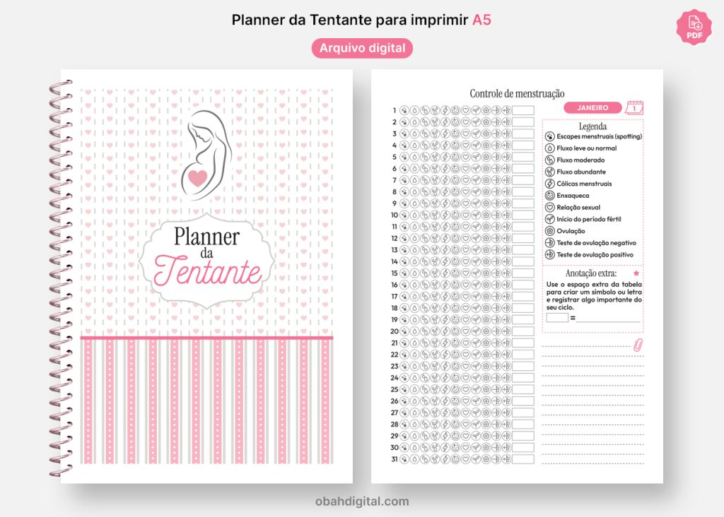 Arquivo Digital Planner da Tentante A5 para Imprimir