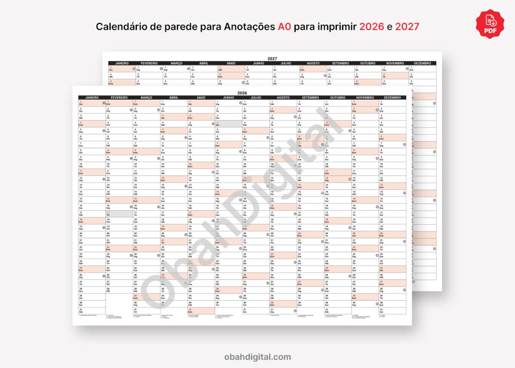 Calendário de Parede Anotações 2026 2027 A0 imprimir