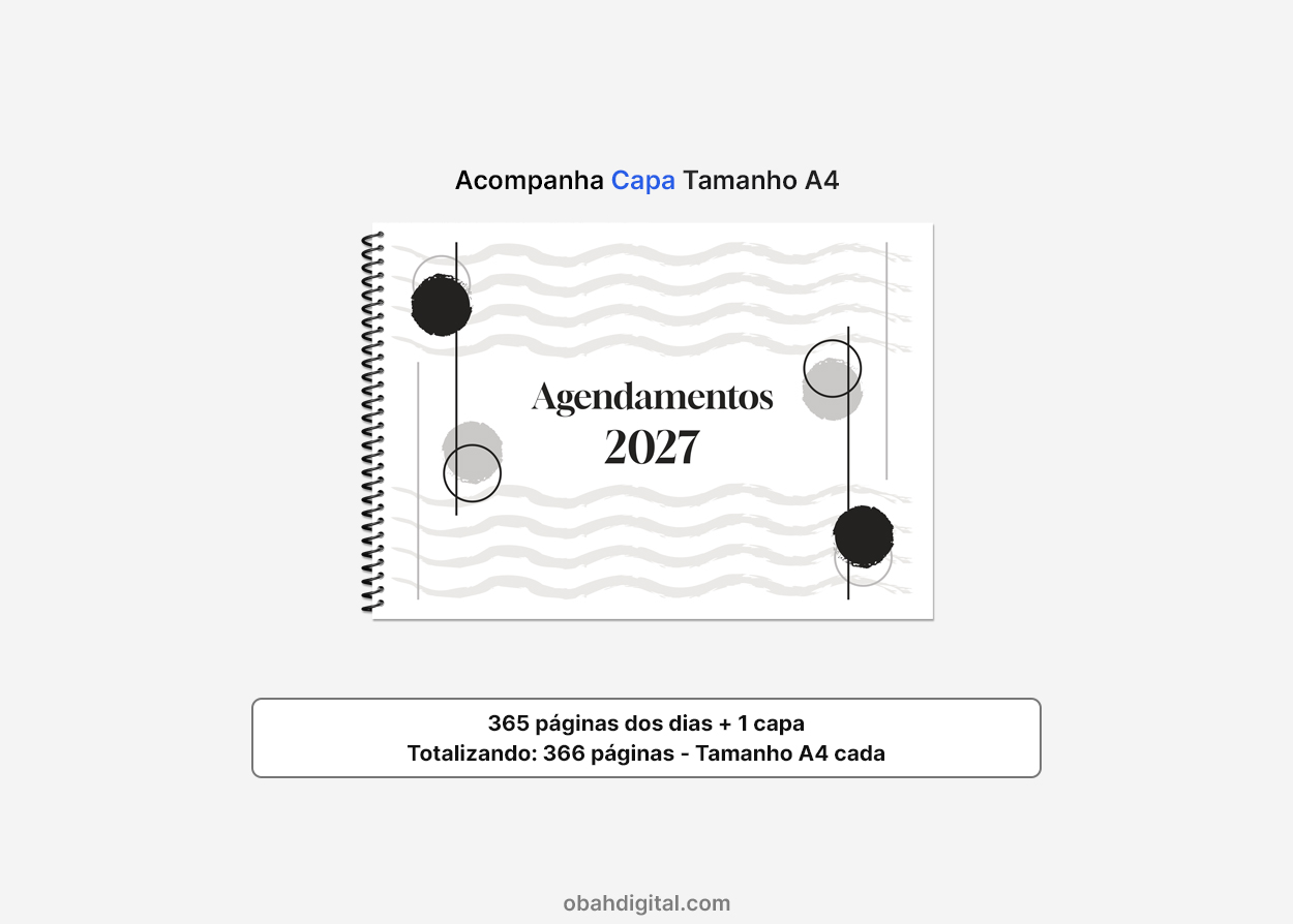 Planner Diário Agendamento Profissional Dentista Manicure Barbeiro para imprimir 2027