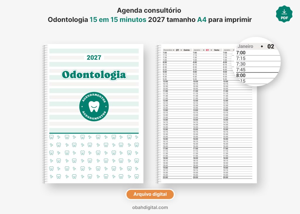 Arquivo digital Agenda Consultório Odontologia 2027 para imprimir