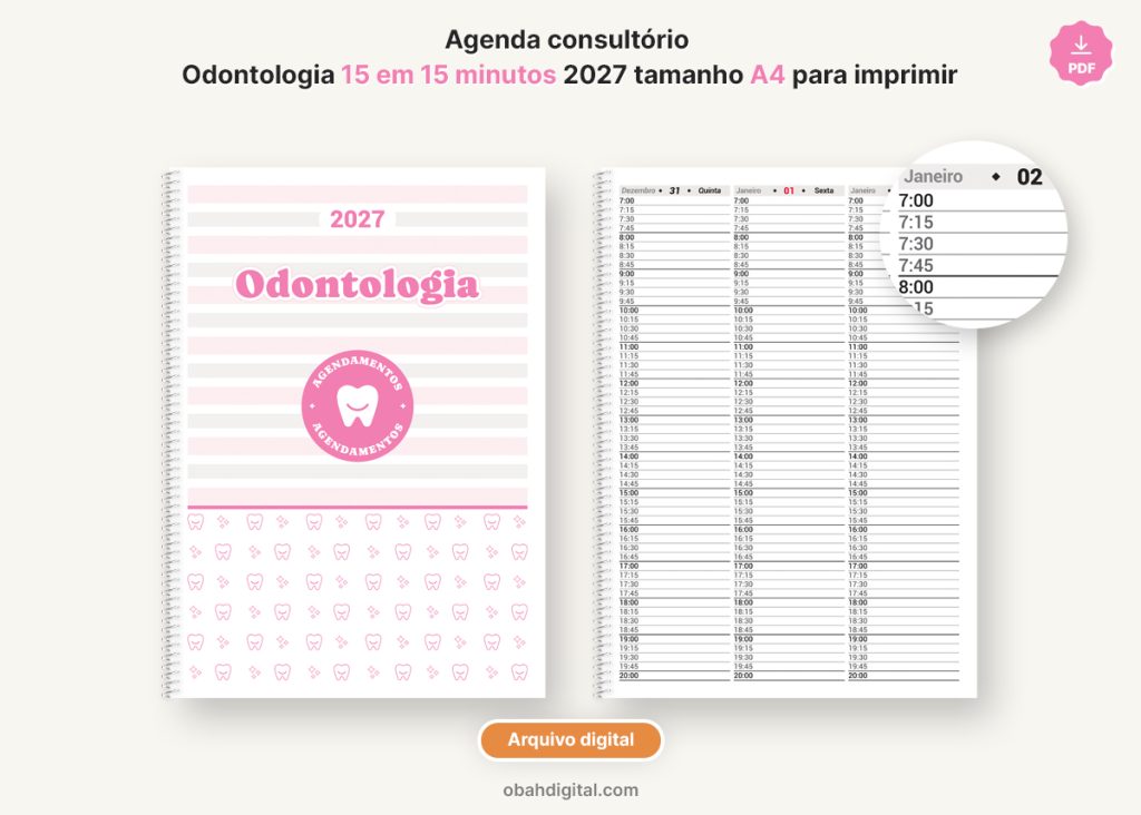 Arquivo digital Agenda Consultório Odontologia 2027 para imprimir