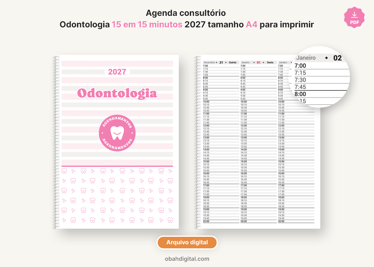 Arquivo digital Agenda Consultório Odontologia 2027 para imprimir