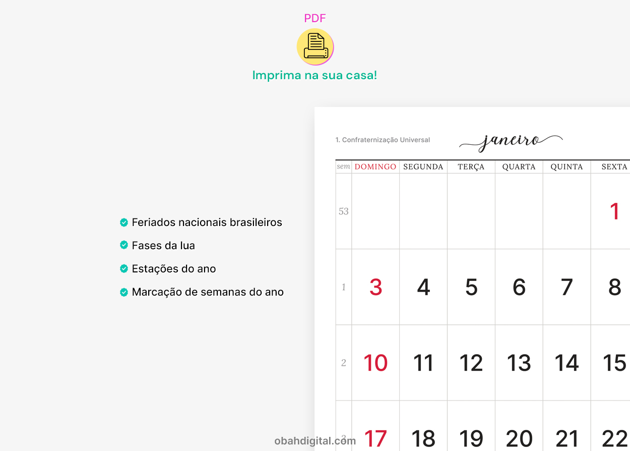 Calendário Planner Mensal Digital 2027 A5 para imprimir