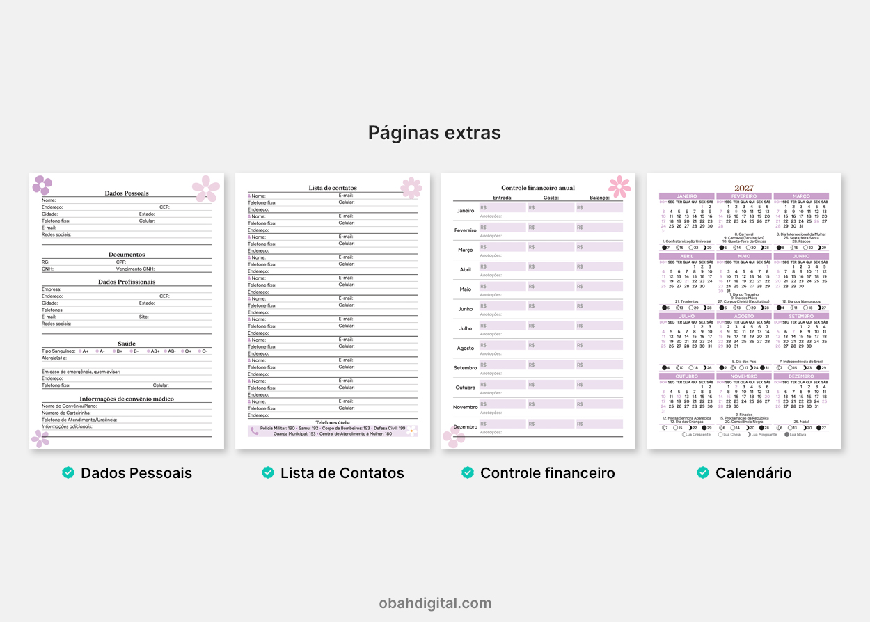 Arquivo Digital Miolo de Agenda Manicure A5 2027 1DPP para imprimir