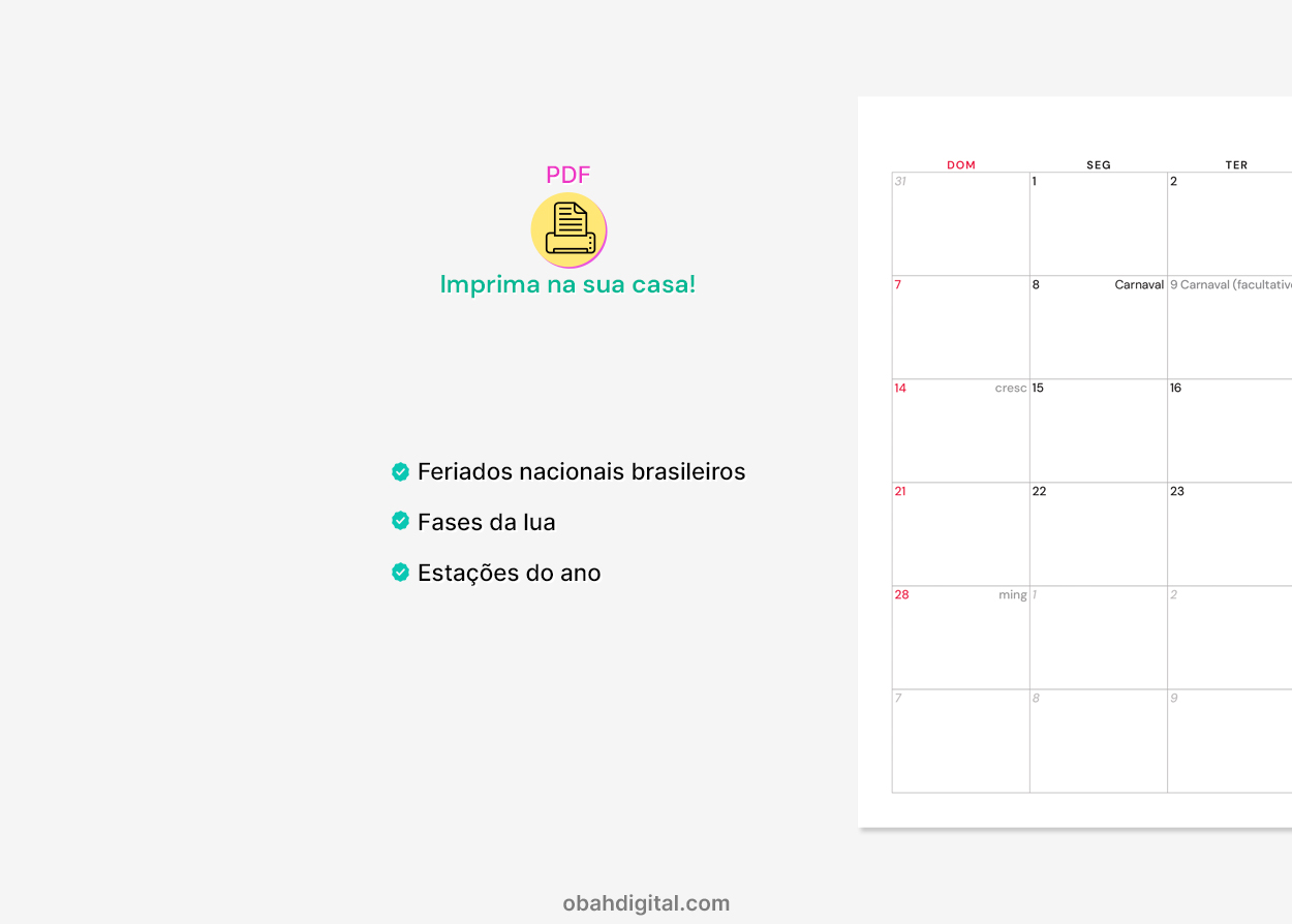 Planner mensal 2027 calendário A4 para imprimir