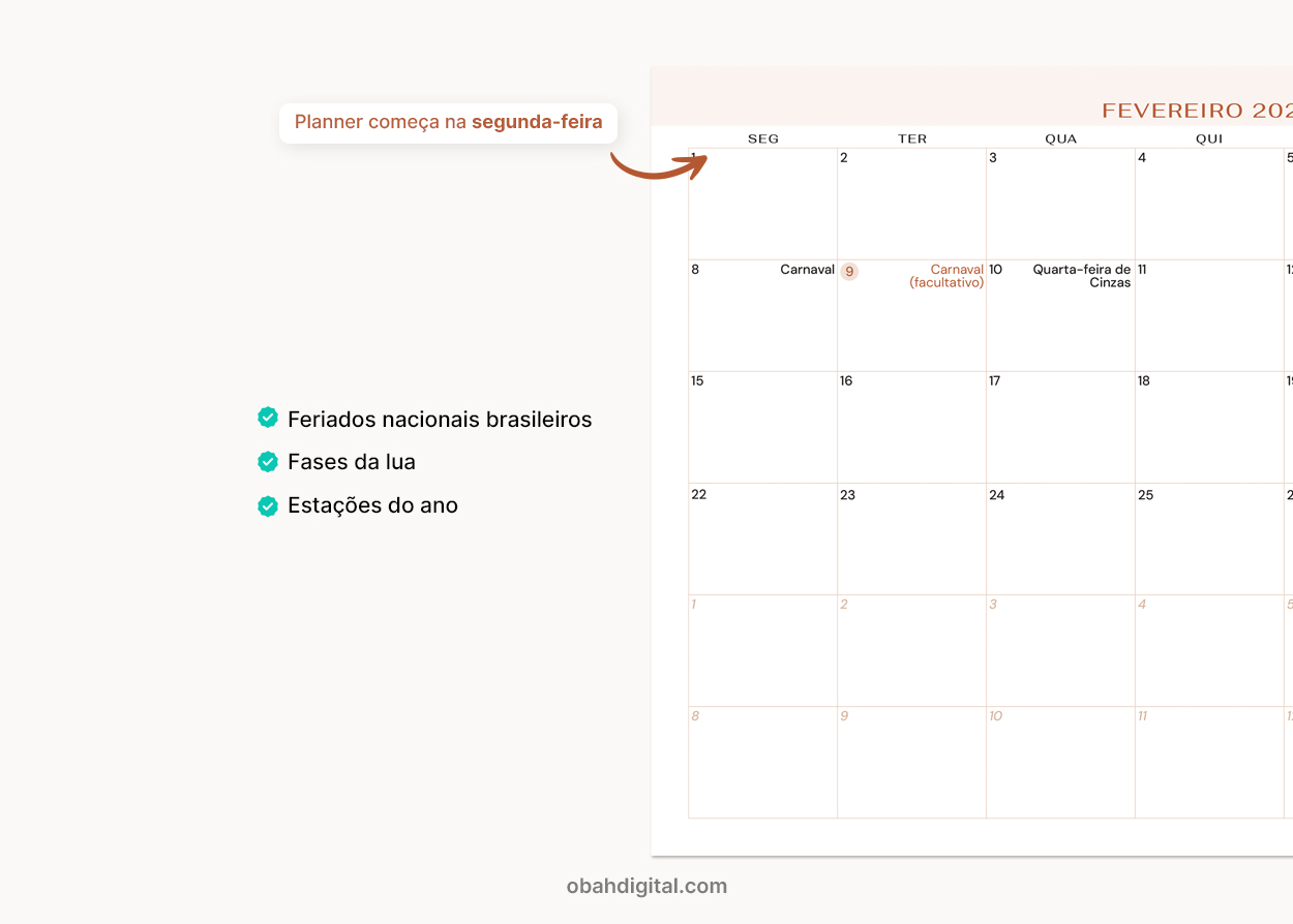 Planner mensal 2027 começo segunda A4 para imprimir