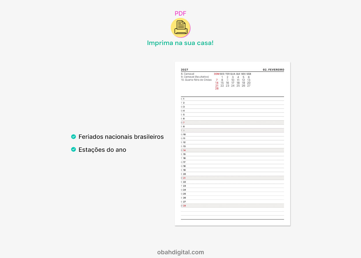 Planner minimalista 2027 A5 Registros mensais para imprimir